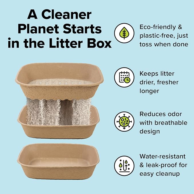 Kitty Sift (Set of 2 Litter Boxes & 1 Sifting Liner) Disposable Sifting Cat Litter Box Jumbo, 3 Count, Durable and Portable for Travel with Odor Control
