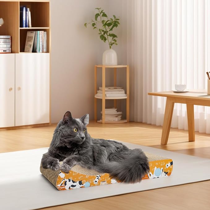 Nicunom 2 Pack Cat Scratching Pads, Curved Cat Scratcher Cardboard, Reversible Cat Scratch Board for Furniture Protection, Cat Scratcher Lounge Couch Bed for Indoor Cats