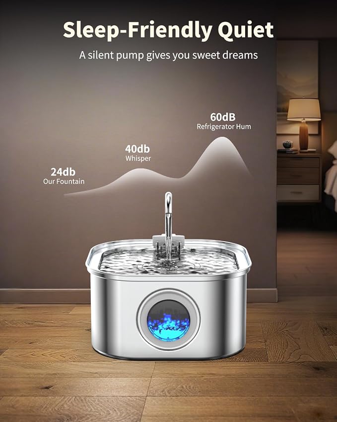 Lawfery Cat Water Fountain Stainless Steel, 108oz/3.2L Automatic Cat Drinking Fountain, Pet Water Dispenser with Quiet Pump, Suitable for Cats, Dogs and Multi-pet households