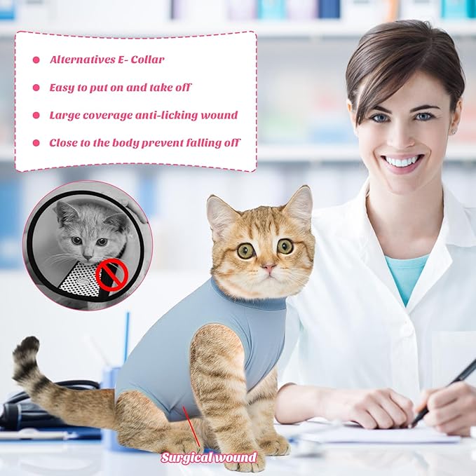 Coppthinktu Cat Recovery Suit for Abdominal Wounds or Skin Diseases, Cat Onesie for Cats After Surgery Female Kitten Recovery Suit, Breathable E-Collar Alternative After Spay Anti Licking ﻿