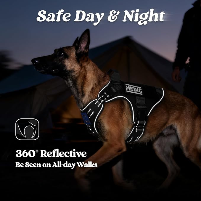 rabbitgoo Tactical Dog Harness for Small, Heavy Duty Military No Pull Vest | Sturdy Metal Buckles, 5 Adjustments, Molle System, Powerful Pullers for Training, Hunting, Outdoor, Black Reflex, Small