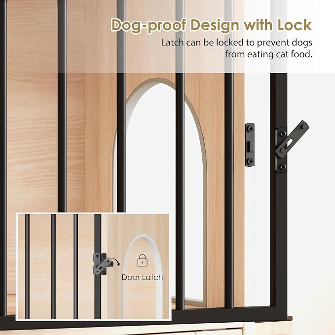 Dog Proof Cat Feeding Station, Dog Proof Cat Feeder, Cat Food Table,Nature | Cat Feeding Station with Scratching Post, Elevated Cat Food Bowls with Stand, Pet Food Storage Cabinet, Cat House Furniture