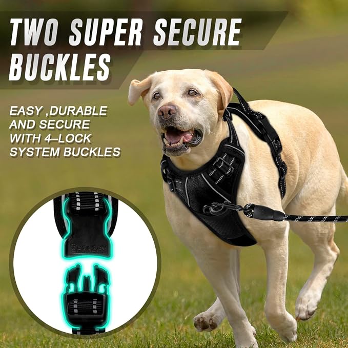BARKBAY Dog Harness No Pull for Medium Sized Dog Front Back Clips,Dog Vest | Soft Padded No Choke With Handle,Easy On&Off,Adjustable Reflective For Walking Training Running(Black,M)