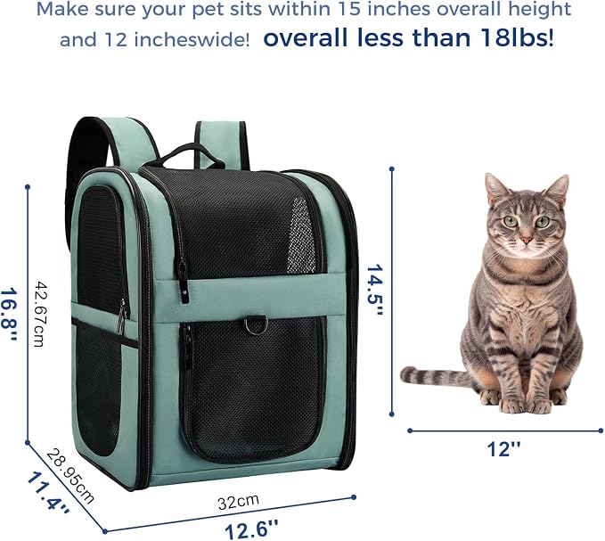 Apollo Walker Dog & Cat Carrier Backpack for 4-18lb Pets - Ventilated Safe Design with Padded Back Support, Breathable Mesh Pet Backpack for Hiking, Travel, Outdoor (Blue)