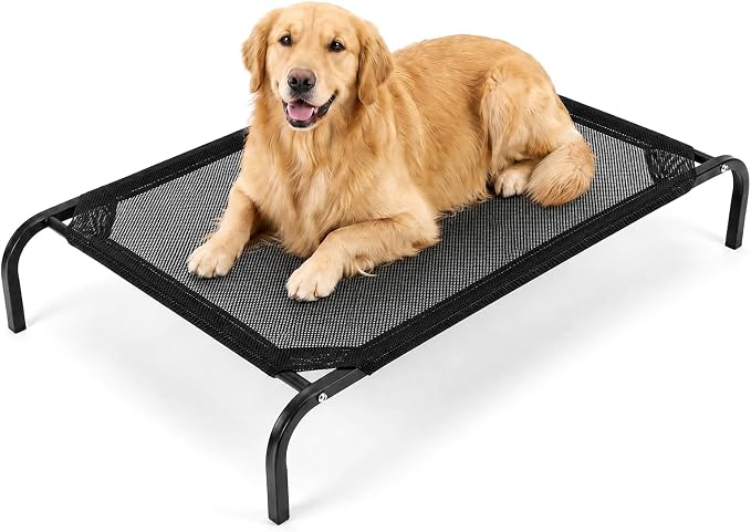 Outdoor Raised Dog Cot Bed for Large Dogs, Large Breathable Elevated Cooling Dog Beds, Off Ground Training Pet Hammock Bed with Anti-Slip Base, 41"x25", Black