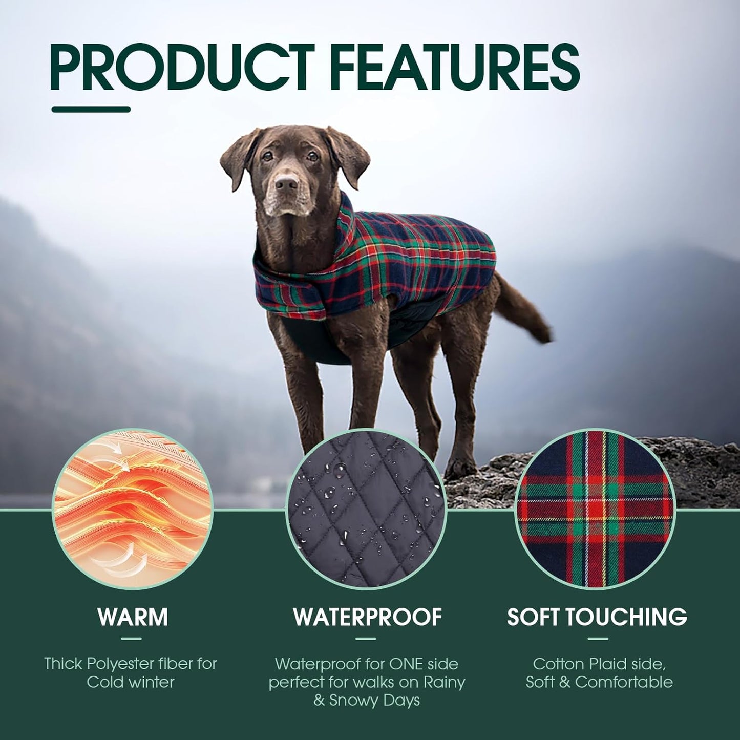 Kuoser Warm Dog Coat, Waterproof Dog Coats for X-Small Dogs, Adjustable Durable Doggie Winter Jacket Reversible Cozy Puppy Cold Weather Apparel from Small to Large Breed, RoyalBlue XS