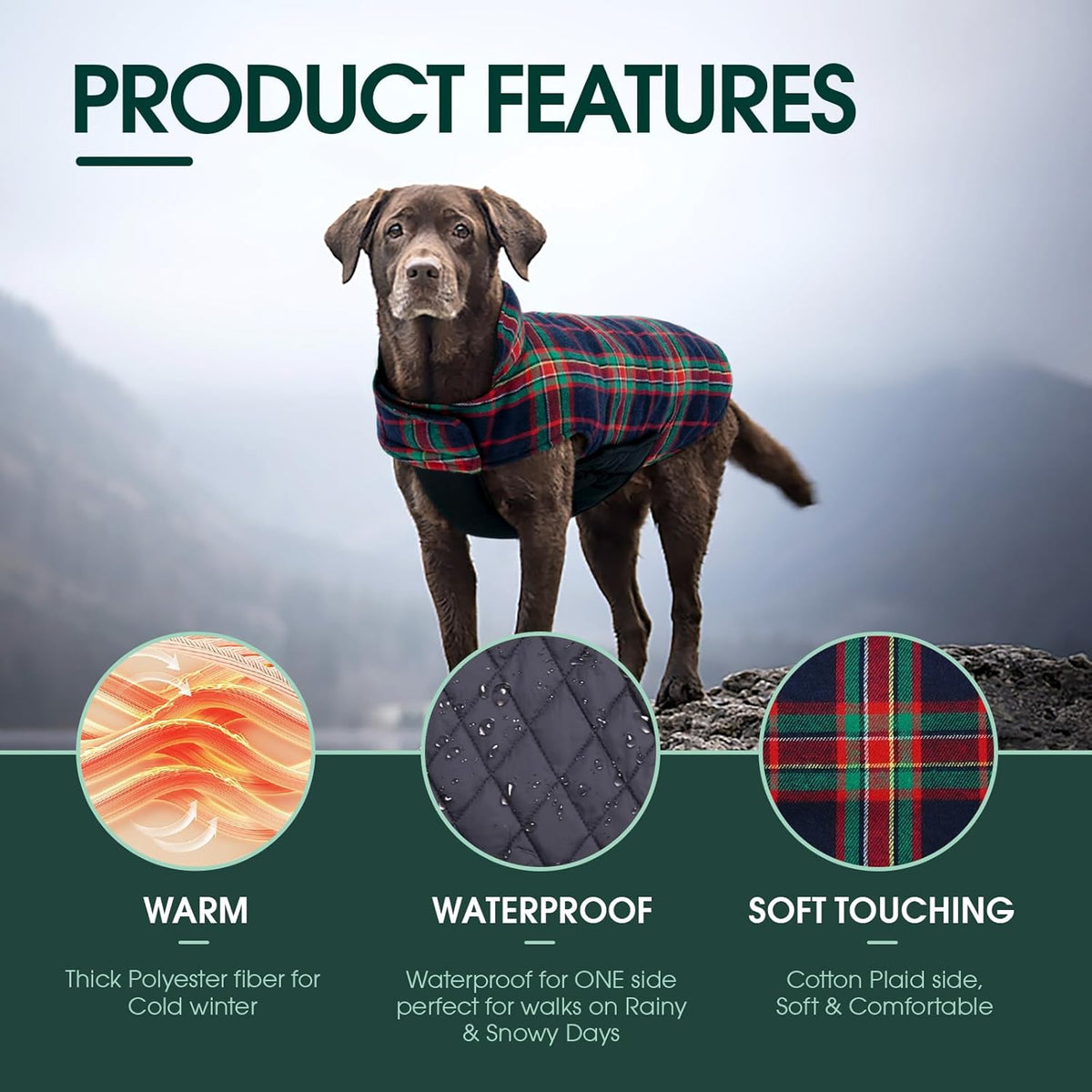 Kuoser Warm Dog Coat, Waterproof Dog Jacket for Extra Large Dogs, Adjustable Durable XXXL Doggie Winter Coat Reversible Puppy Cold Weather Apparel for Large Breed, RoyalBlue 3XL
