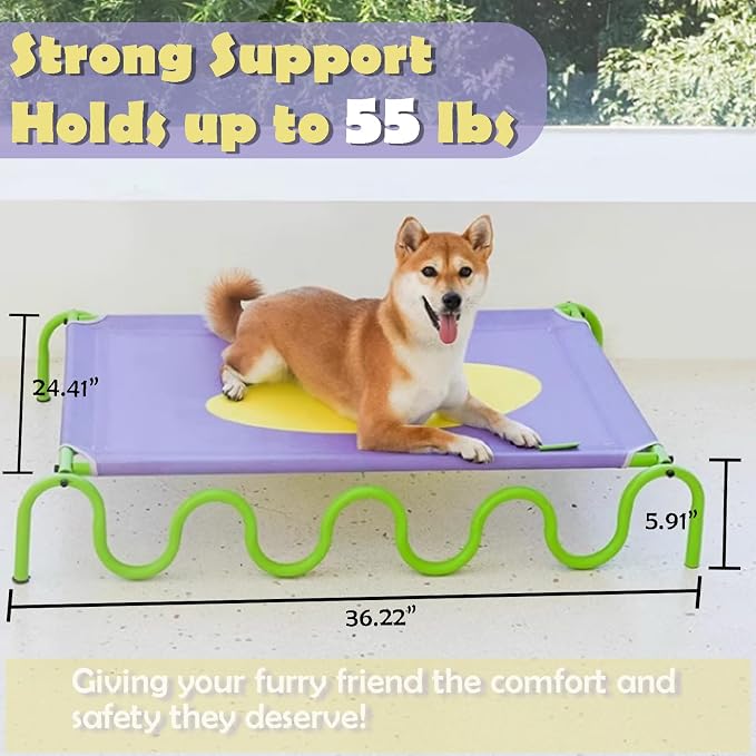 Elevated Dog Beds Large Sized Dog,36.2"x24.4" Outdoor Dog Bed Waterproof,Pet Beds for Large Dogs,Raised Big Dog Bed XL,Comfort Dog Cot Washable with Cooling Breathable Mesh,Easy to Assemble (Purple)