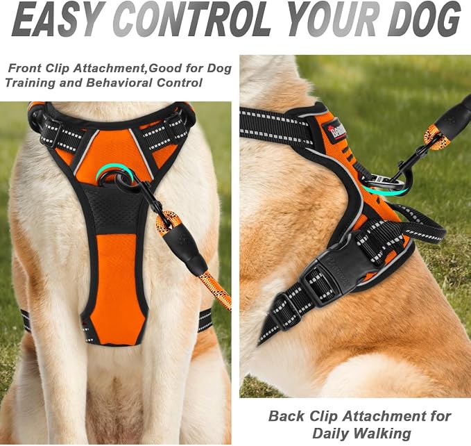 BARKBAY Dog Harness No Pull for Small Sized Dog Front Back Clips,Dog Vest | Soft Padded No Choke With Handle,Easy On&Off,Adjustable Reflective For Walking Training Running(Orange,S)