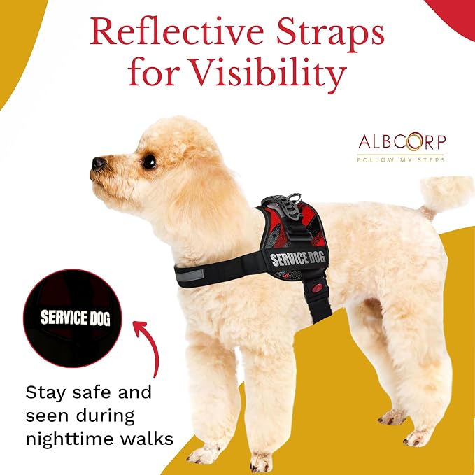 Service Dog Vest Harness – Reflective Service Animal Vest, No-Pull Harness with Handle & Mesh Padding – Sizes XXS-XL for Puppies – 2 Removable Service Patches Included (XXS, Red Camo)