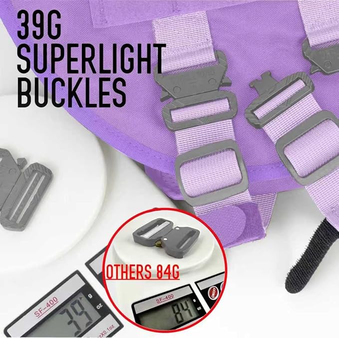 Service Dog Vest for Large Dogs, Purple Tactical Harness with Military MOLLE, Breathable Mesh & 39g Metal Buckle - Size M for Training & Hiking