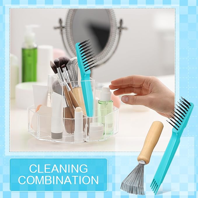 Boao 4 Pcs Hair Brush Cleaning Tool Set Mini Hair Cleaning Brush Tool Wooden Handle Mini Rakes for Removing Dust Home Salon Use(Green)