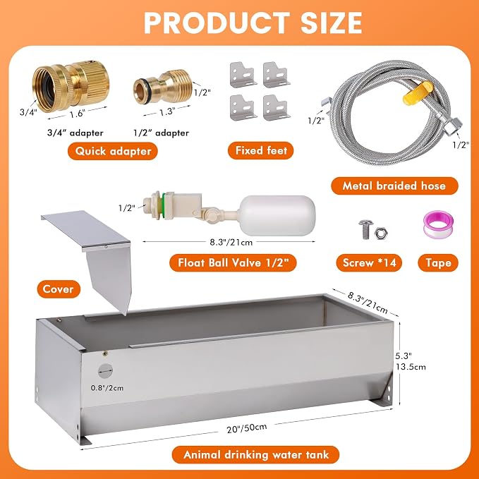 Automatic Large Dog Water Bowl Dispenser Outdoor Stainless Steel Automatic Livestock Water Trough Large Capacity Auto Fill Dog Waterer with Float Valve, for Chicken Geese Duck Goat Pig