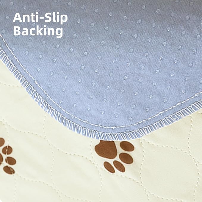 PUPTECK Washable Pee Pads for Dogs - Waterproof Reusable Puppy Potty Training Pads Whelping Mat - Fast Absorption Non-Slip Pet Food Feeding Mat (Beige, 24x36 Inch (Pack of 4))