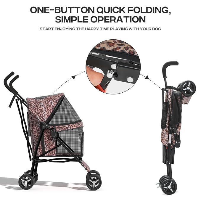 Dog Stroller for Small Dogs 10 lbs -22lbs Puppy Stroller Medium Dog Wagon Small Pet Stroller for Cats, Cat Strollers for 2 Cats, Rear Storage, Leopard Print