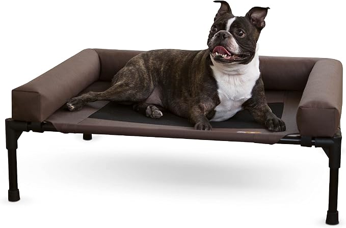 K&H Outdoor Elevated Dog Bed, Bolster Pet Cot, Medium 32x25in, Chocolate | Pet Cot for Medium & Large Pets, Washable Mesh Center Hammock with removable Washable Bolsters, Indoor / Outdoor Dog Bed