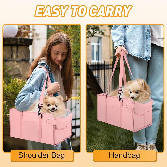 Portable Dog Car Seat for Small Dogs, Puppy Car Seat, Pink | Booster Seat With Safety Leash & Adjustable Straps Keeps Small Dogs Secure. Removable Washable Cushion. Fits Most Cars.