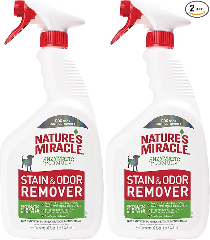 Nature’s Miracle Stain and Odor Remover Dog, 32 Ounces, Everyday Mess Enzymatic Odor Control Formula (Pack of 2)