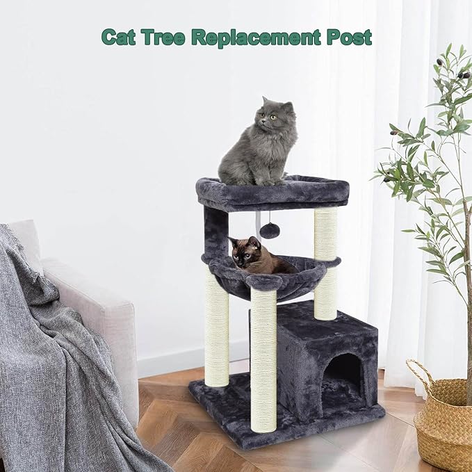 Cat Scratching Post Replacement Pole, 2 PCS 15.7in Cat Tree Replacement Post, Natural Sisal Cat Tree Replacement Parts with M8 Screws, Cat Scratch Post for Refurbishment (15.7in/40cm)