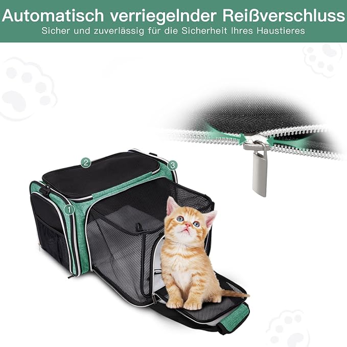 BAGLHER Cat Carrier Bag,Airline Approved Pet Carrier Soft Side Pet Travel 5 Sides Open Doors 3 Sides Expandable Foldable Dog Carrier with Fleece Pad