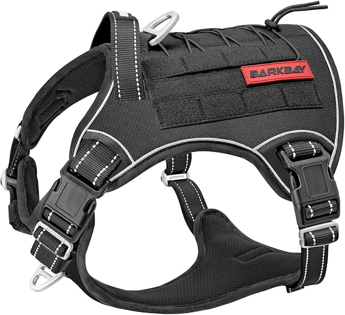 Tactical Dog Harness Large,Military Service Weighted Dog Vest Harness Working Dog MOLLE Vest with Loop Panels,No-Pull Training Harness with Leash Clips for Walking Hiking Hunting(Black,S)