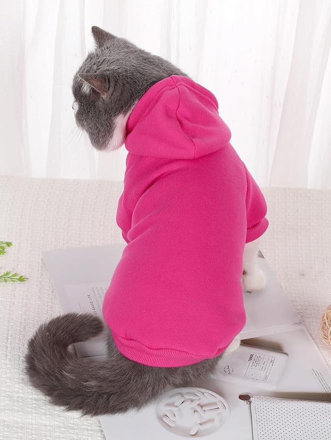 QWINEE Basic Dog Hoodie Sweatshirt Puppy Sweater Warm Cat Costumes Pet Clothes for Chihuahua Puppy Kitten Small Medium Dogs Hot Pink Medium