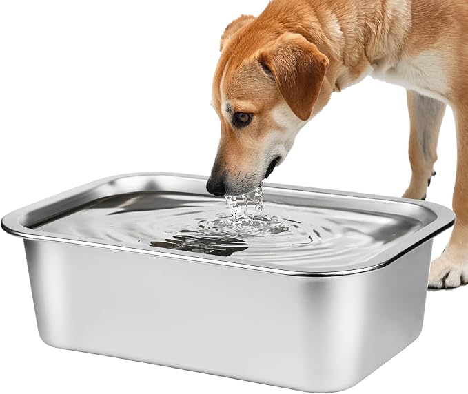 Ohtomber 2.65 Gallons Stainless Steel Dog Bowl, Big Pet Water & Food Bowl | High Capacity Metal Feeder Trough Dish Plate, Outdoor Use, For Big & Extra Large Breeds, Also for Cats