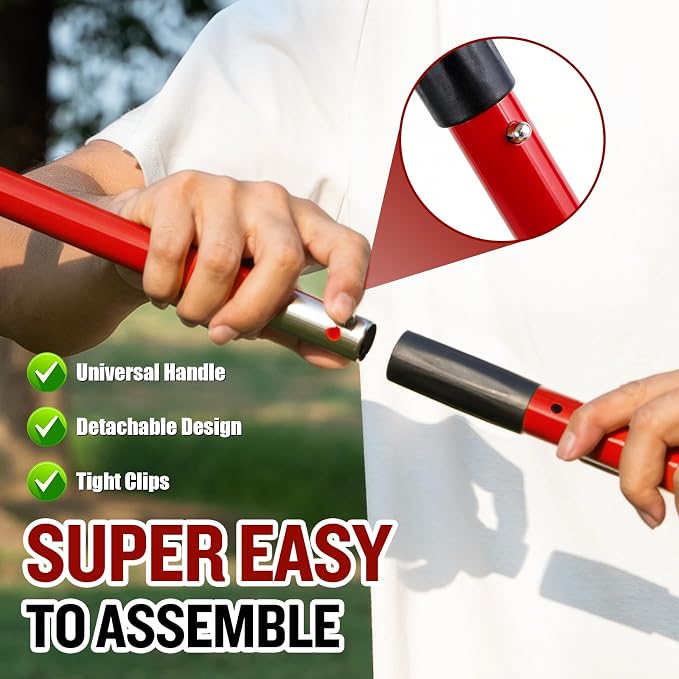 Pooper Scooper for Large Dogs, Adjustable Long Handle Metal Tray and Spade Poop Scooper for Dogs with Bin for Pet Waste Removal, No Bending Clean Up Pooper Scooper for Medium and Large Dogs,Red