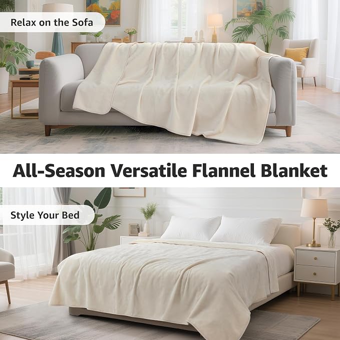 LOOBANI Waterproof Blanket for Bed, Soft Flannel Twin Bed Blanket 60" x 80" | Pet Blankets for Large Dogs, Reversible Spill-Proof, Ideal for Couch Cover, Movie Time, Camping, Travel, Noise Free, Beige