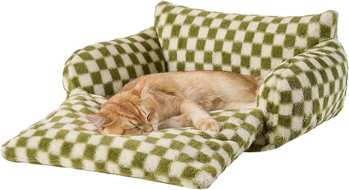 Hollypet Cat Bed Small Dog Orthopedic Couch Beds for Pets up to 13 lbs | Fluffy Multifunctional Double-Layer Warming Kitten Pet Couch Orthopedic Beds with Machine Washable Cover and Non-Slip Bottom
