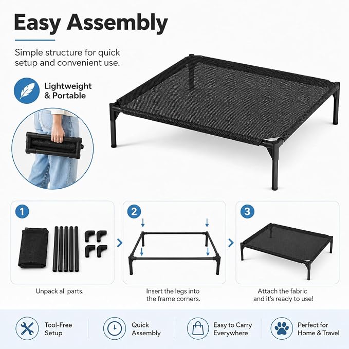 Elevated Dog Bed, Breathable Mesh Raised Pet Cot, | For Dogs, Elevated Design