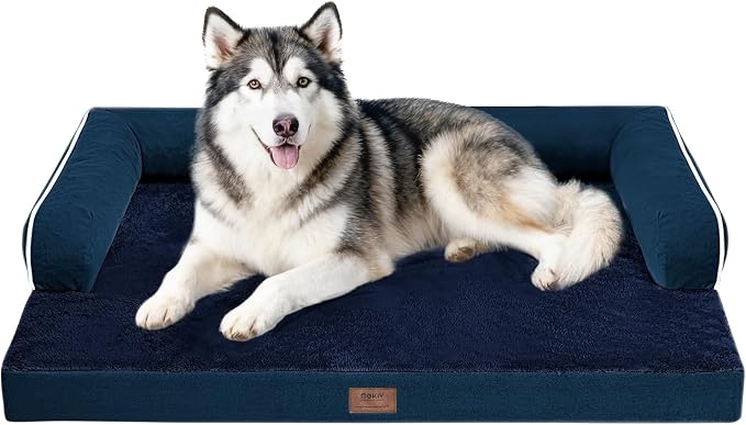 Orthopedic Waterproof Dog Bed with Bolster for Extra Large Size Dogs | Pillow Support for Neck Relief, Egg Crate Foam, Waterproof Liner, Anti-Slip Bottom, Removable Bolster Cover, 48 x 33 Inch