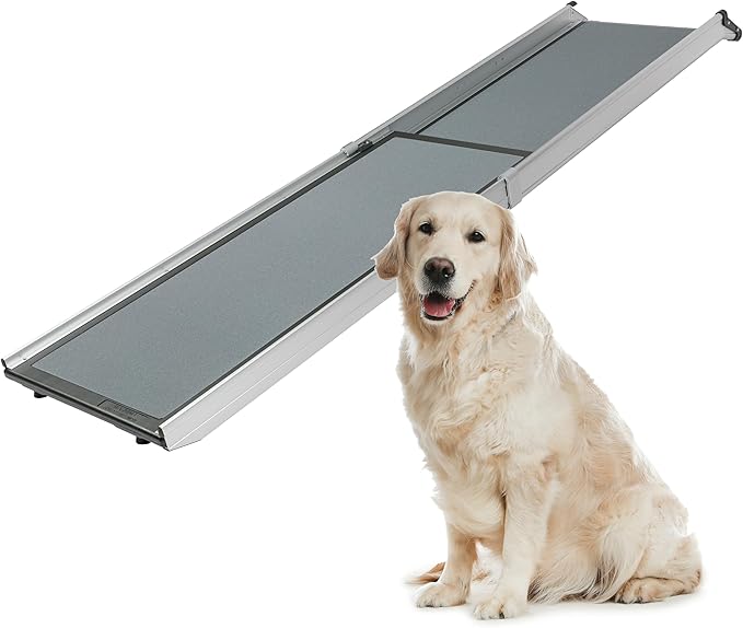 PetSafe Happy Ride Extra Long Telescoping Dog Ramp, Portable Pet Ramp for Cars, Trucks & SUVs with Adjustable Sizing | Extends 47-87 in to Reach Tall Trucks & SUVs, Rubber Feet, Side Rails, Safety Latch for Storage, Supports Dogs up to 300 Lb