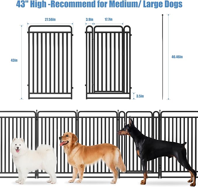 New Thickened Version Dog Playpen, 43 Inch Dog Fences for The Yard, Portable Outdoor Dog Playpen for Large/Medium/Small Dogs, Foldable Metal Dog playpen, with Doors (16 Panels, 43 Inch)