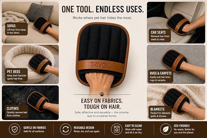Pet Hair Removal Glove for Cats & Dogs, Upgraded Five-Finger Electrostatic Pet Hair Glove, Reusable Magic Brush Pet Hair Remover Tool for Laundry, Couch, Carpet, Car Seat