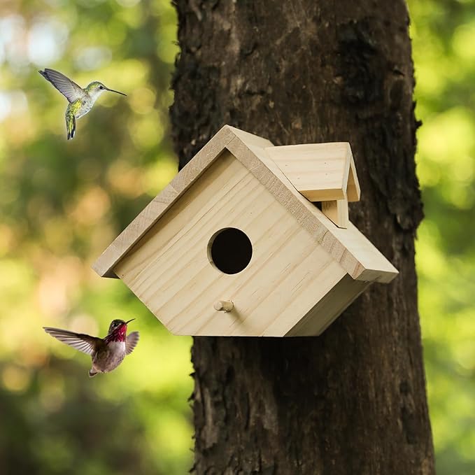 Bird House for Outside-Wren Bird House for Outdoor-Wooden Birdhouse for Outdoors Hanging Bluebird House for Cardinals for Garden Viewing (Wooden, Set of 1)