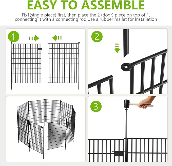 Toolterritary 5 Panels No Dig Garden Fence with Gate, 40 in(H) X 12.1 ft(L) Metal Fence Panels, Thickened Rustproof Garden Fencing, Animal Barrier for for Dogs, Rabbits, Landscape, Patio