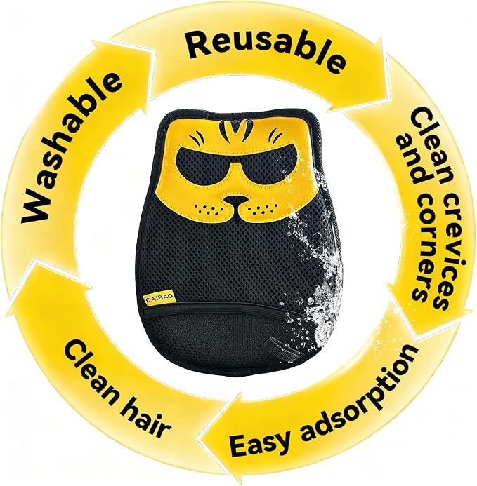 Pet Hair Removal Glove, Washable Reusable Cat Dog Fur Remover Mitt with Electrostatic Dual-Direction Surface for Couch, Sofa, Bedding, Rugs and Pet Beds(2pcs-Yellow Black)
