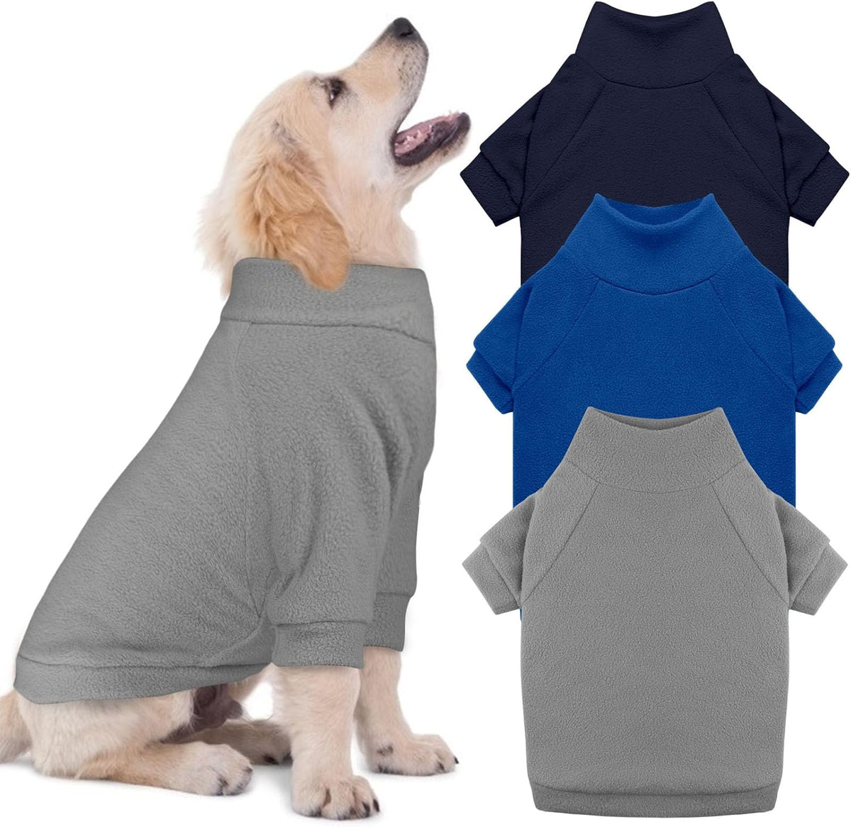 3 Pack Dog Sweater Fleece Turtleneck Soft Warm Sweatshirt Dog Sweaters for Small Dogs Puppy Sweater Boy Girl Pet(Gray+Royal Blue+Navy,XS)