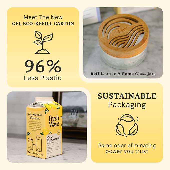 Fresh Wave Lemon Odor Removing Gel Refill, 63 oz. - Safer Odor Absorbers for Home, Natural Plant-Based Odor Eliminator, Every 15 oz. lasts 30-60 Days, For Cooking, Trash & Pets