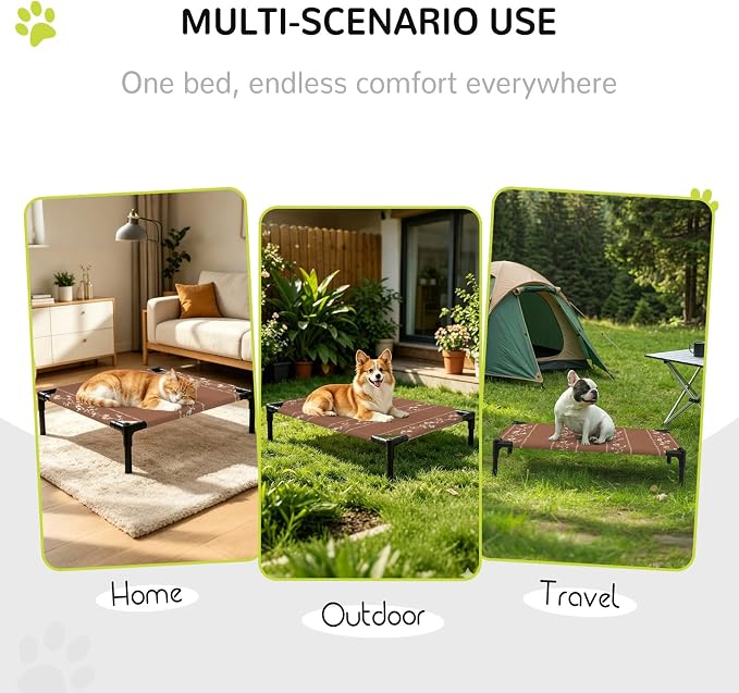 Outdoor Elevated Dog Bed for Large Dogs, Brown Flowers Branch Breathable Cooling Raised Dog Cot for Indoor/Outdoor, Spring Summer Farmhouse Botanical Waterproof Elevated Pet Beds, L 28 x 22 in