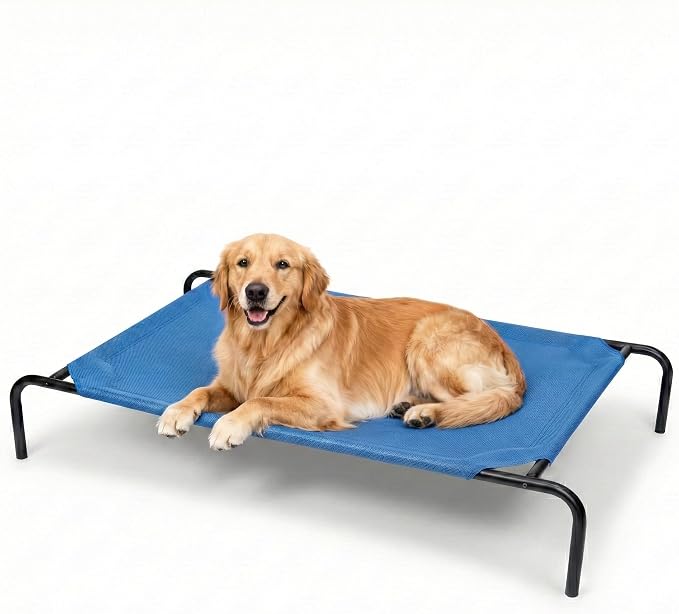 STARLATTA Elevated Dog Bed for Large Dogs, Washable Raised Cot with Skid-Resistant Feet, Waterproof Cooling Dog Beds with Oxford Cloth, Indoor/Outdoor Use, Blue 50in