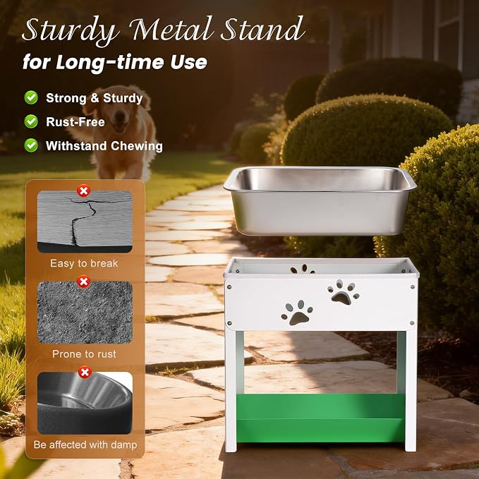 Dog Water Bowl Elevated| Adjustable Stand Pet Feeding Station with Storage | 3 Gal Stainless Steel Pet Food Water Bowl Set Metal Dog Bowl for Cat, Large Breeds Easy to Clean, Indoor/Outdoor Use