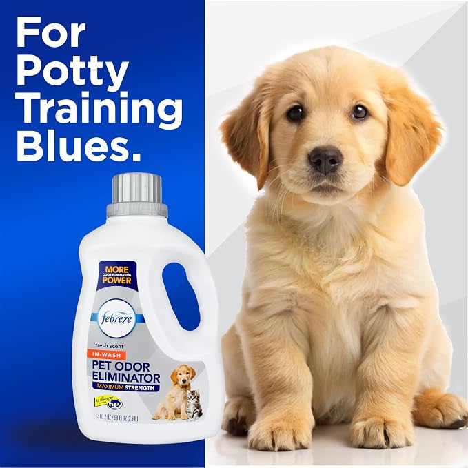 Febreze Laundry Detergent Additive for Pet Supplies,Maximum Strength In Wash Pet Odor Eliminator,Designed to Remove Tough Odors in Fabrics and Clothing-in a Wash,Fresh Scent,98 fl oz,(Pack of 2)