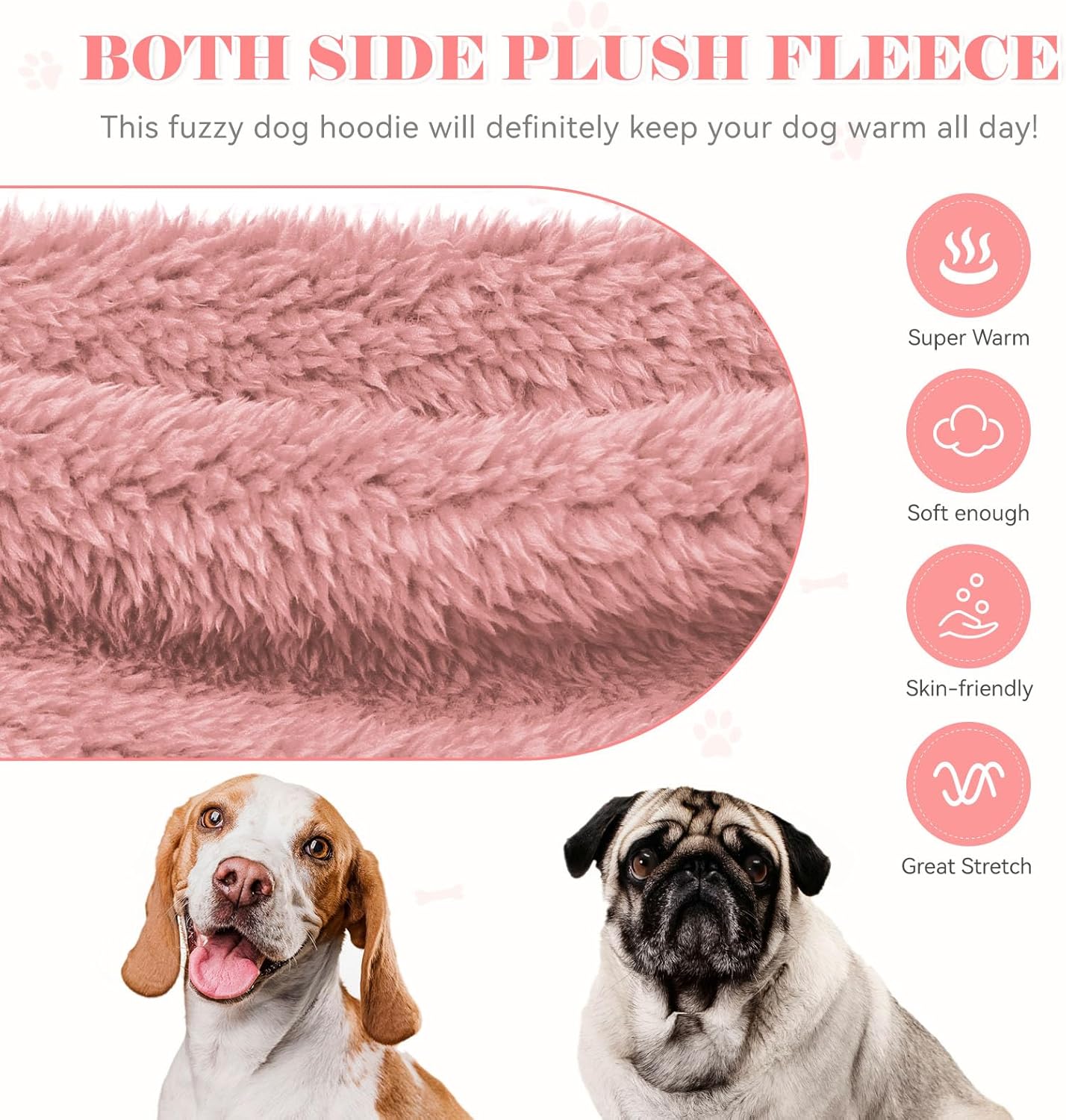 Fuzzy Dog Sweaters for Small Dogs Dog Hoodie Soft Double-Sided Plush Fleece Sweater Clothes Coats Hoodie Sherpa Hooded Sweatshirt(Pink-S)