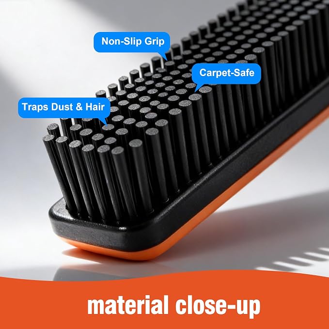 CLEANHOME Rubber Broom for Pet Hair on Carpet & Hardwood | With squeegee, removes pet hair from carpets & stairs, rubber bristles, works on hardwood & tile, adjustable handle