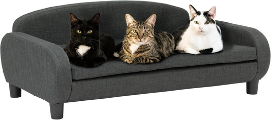 Paws & Purrs Multi-Cat Sofa Bed – 41.5″ Wide Elevated Pet Couch with 3″ Foam Mattress, Removable Machine-Washable Cover – Stylish Indoor Pet Furniture for Two or More Cats and Dogs, Gray