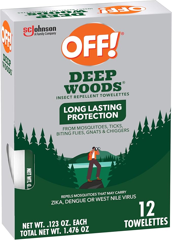 OFF! Deep Woods Mosquito and Insect Repellent Wipes, Long lasting, 12 Individually Wrapped Wipes (Pack of 1)