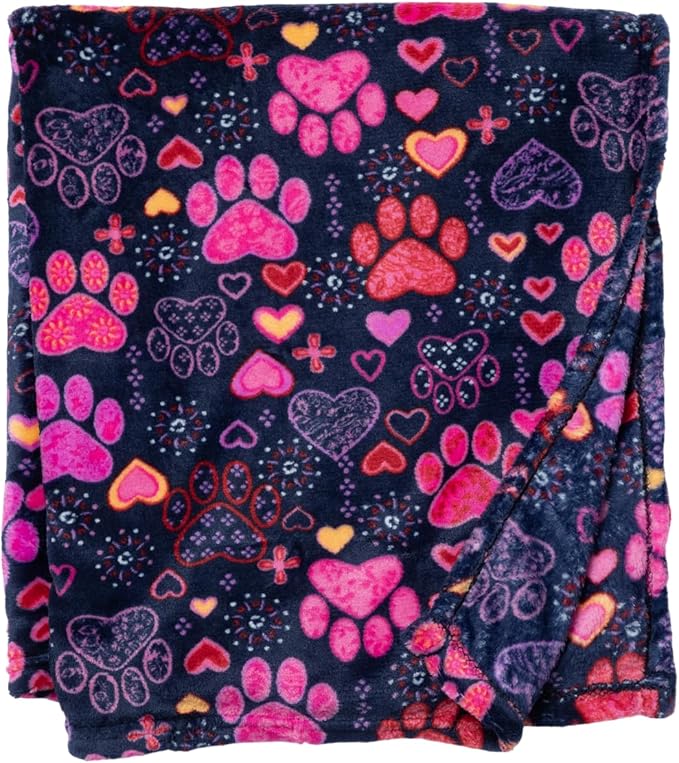 Pet Dog Cat Blanket Ultra Soft Cozy Fleece Paw Print Design Machine Washable Durable for Crates Beds Sofas Travel (Sweetheart Paws, Large)