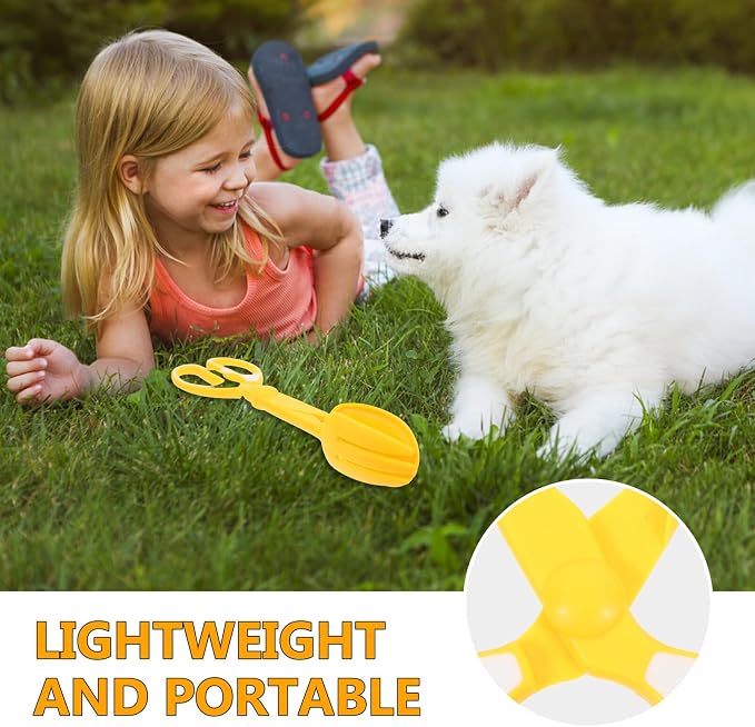 FRCOLOR Heavy Duty Pet Poop Scooper with Long Handle, Portable Dog Waste Picker Clamp for Outdoor Cleaning, Yellow Pet Pooper Scooping Tool for Dogs and Cats